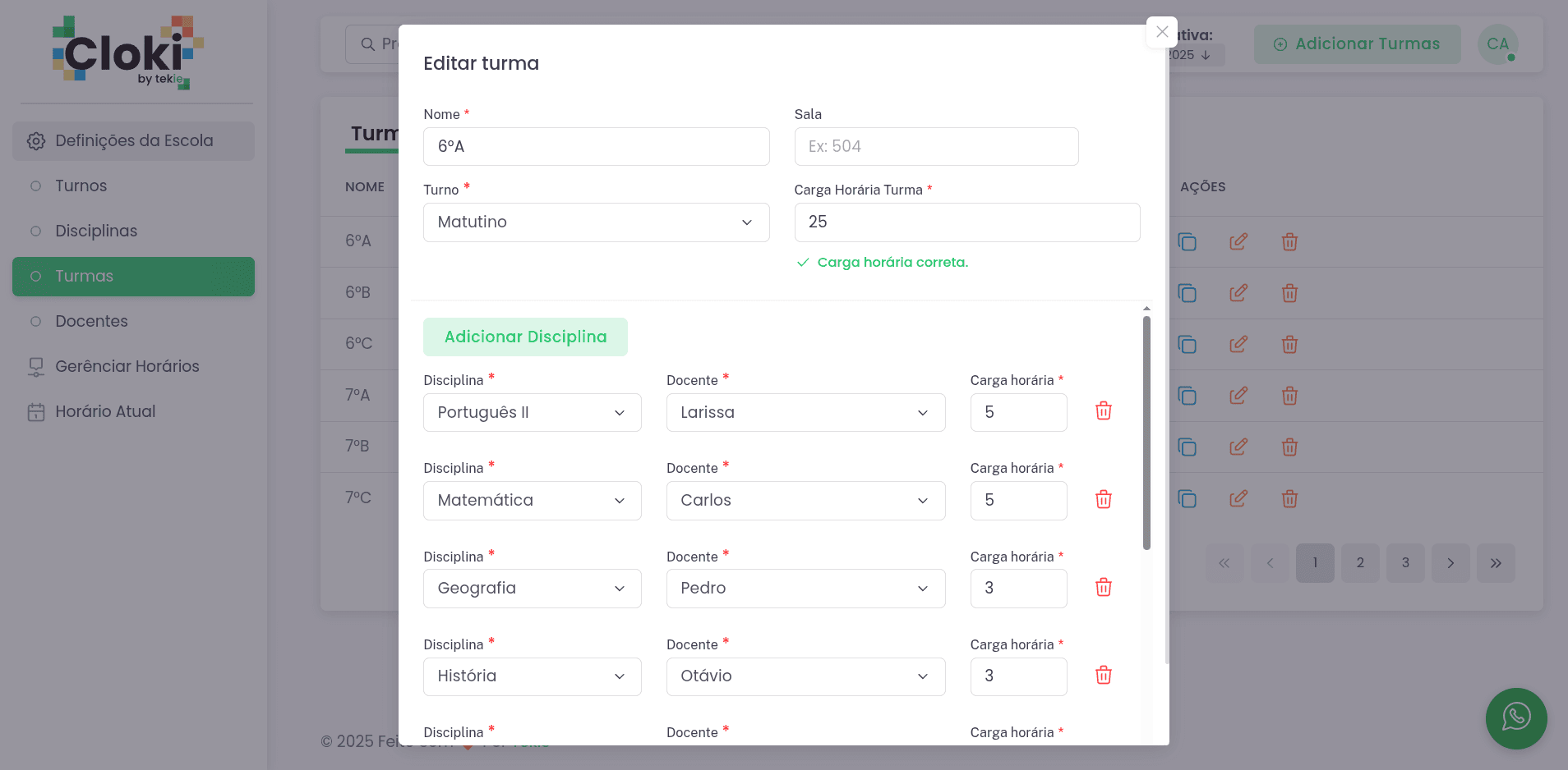 Gerenciamento de turmas e turnos