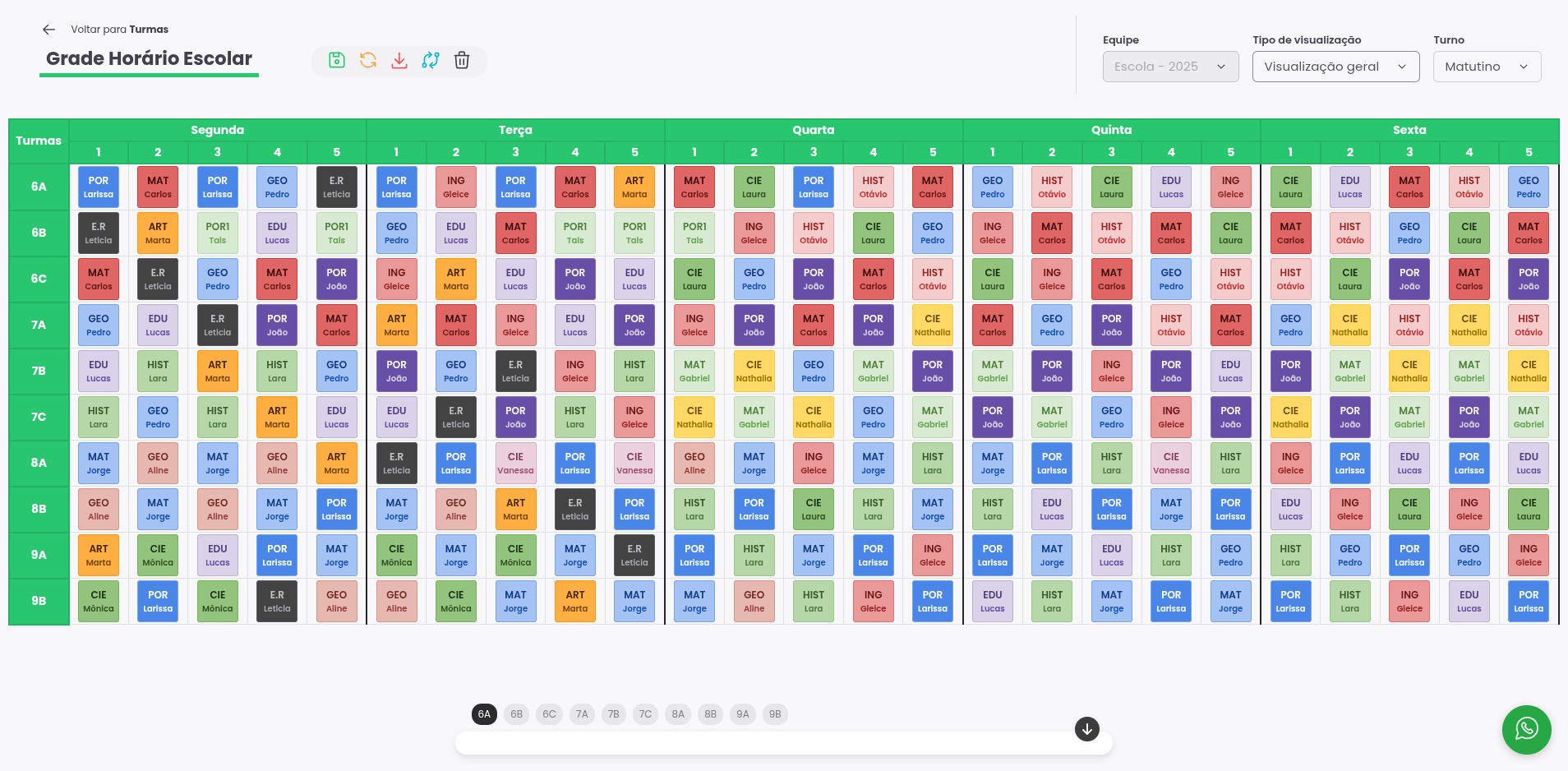 Screenshot do sistema Cloki de grade escolar
